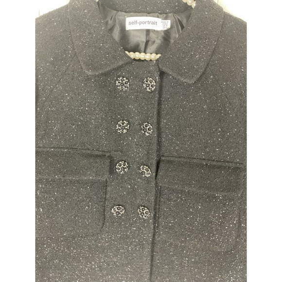 Self Portrait Black Glitter Tweed‎ Cropped Jacket Embellished Buttons - Picture 7 of 11